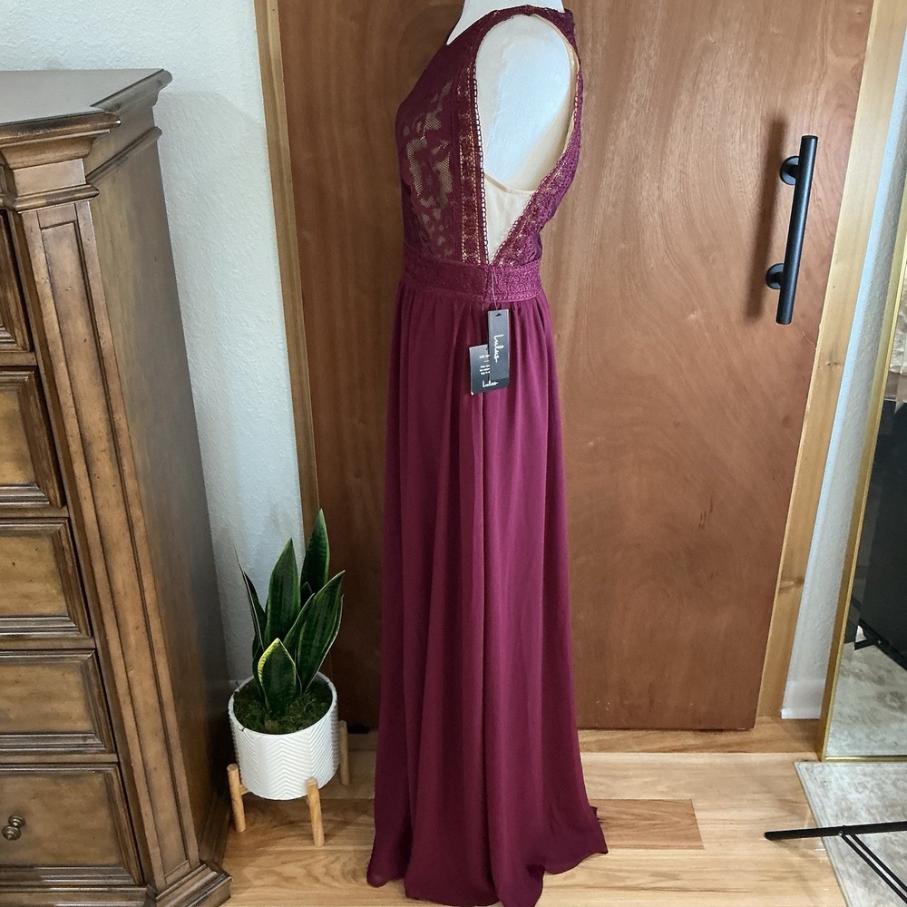 Lulus Forever Always Burgundy Lace Maxi Formal Wedding Dress Size L NEW W/‎ TAGS - Picture 5 of 15